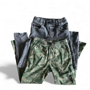 GAP Gray Denim Pants and Green Camo Joggers Bundle Size 8 Slim Fit EUC